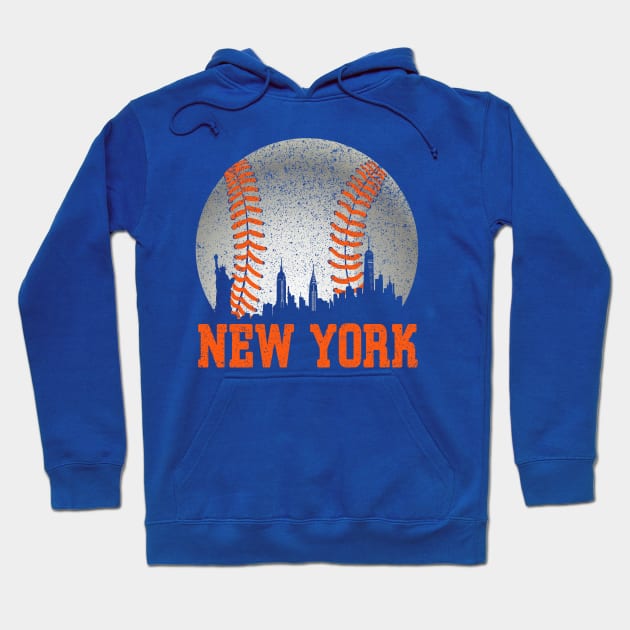 New York NY Skyline Baseball Vintage Met At Gameday Hoodie by justiceberate